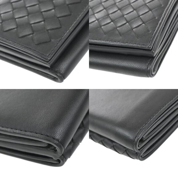 BOTTEGA VENETA INTRECCIATO Trifold Compact Wallet Leather Black Italy - Picture 7 of 13